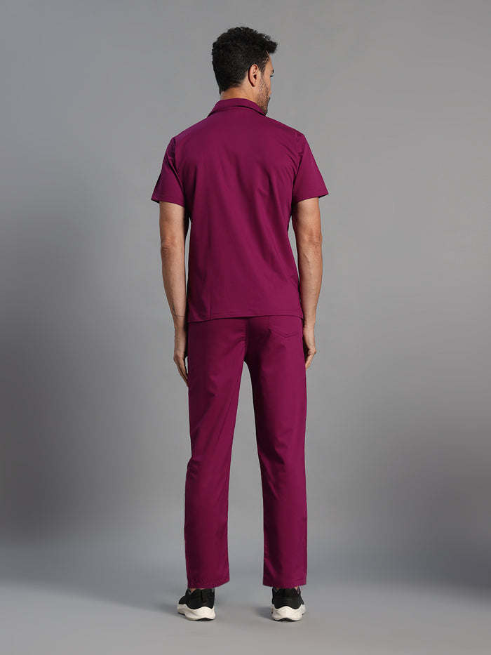 Move Lite Men Plum (Polo Neck) Scrub Set