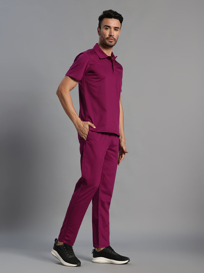 Move Lite Men Plum (Polo Neck) Scrub Set