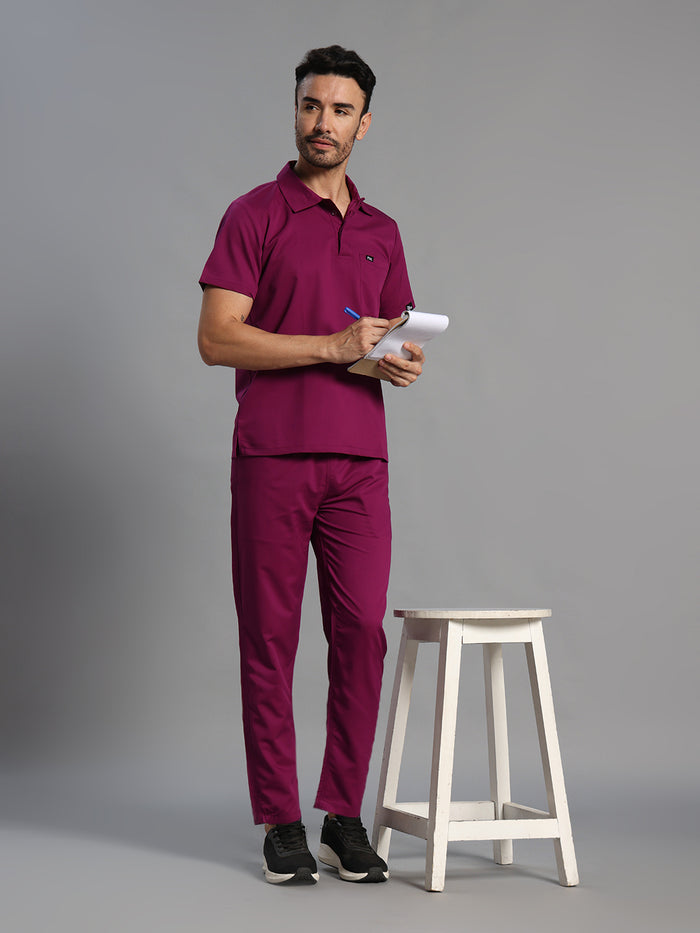 Move Lite Men Plum (Polo Neck) Scrub Set