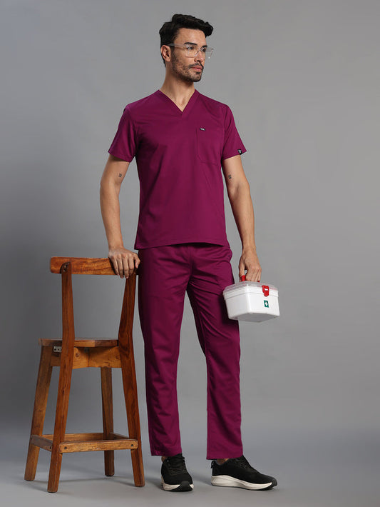 Move Lite Men Plum (V Neck) Scrub Set