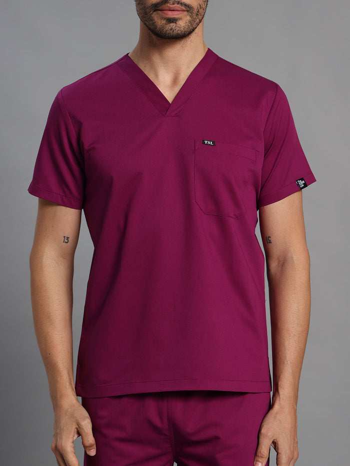 Move Lite Men Plum (V Neck) Scrub Set