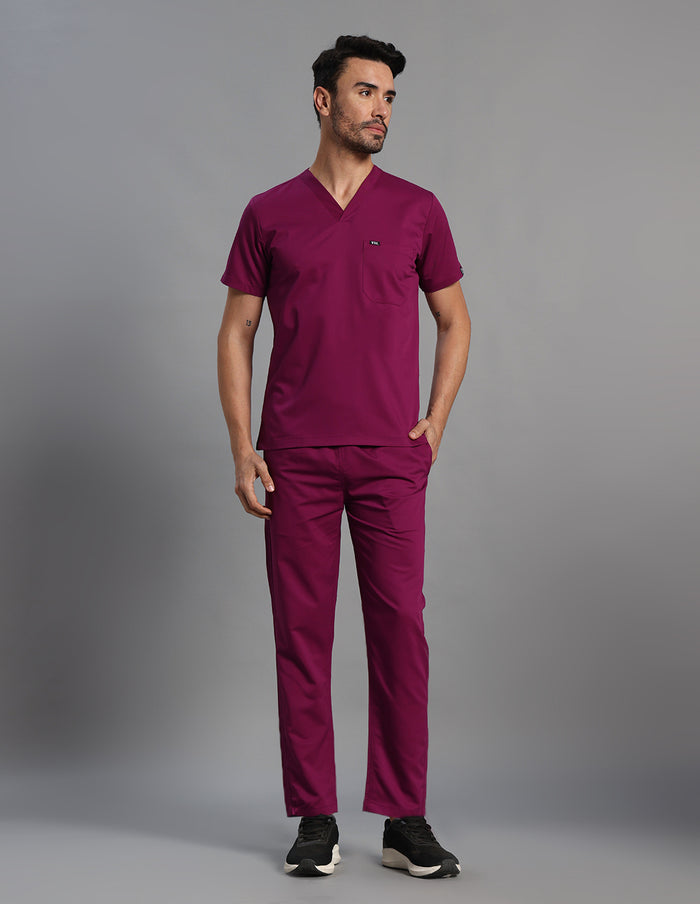 Move Lite Men Plum (V Neck) Scrub Set