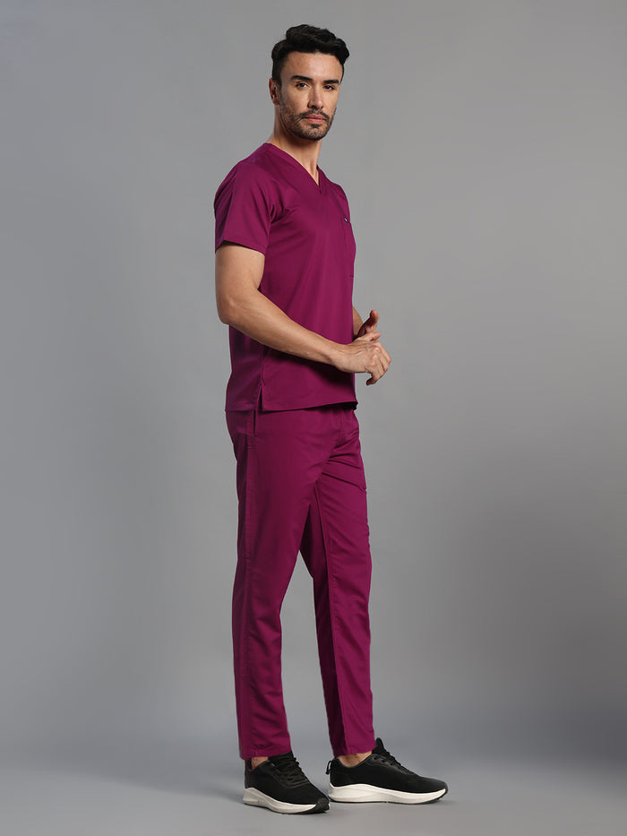 Move Lite Men Plum (V Neck) Scrub Set