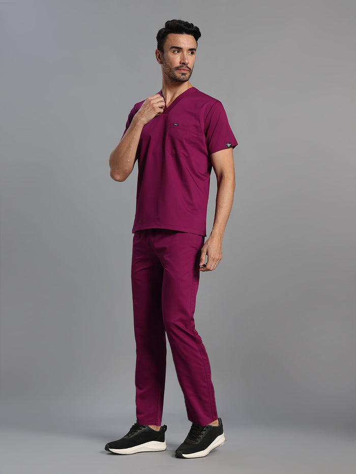 Move Lite Men Plum (V Neck) Scrub Set