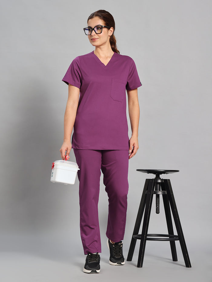 Move Lite Women Plum V Scrub Set