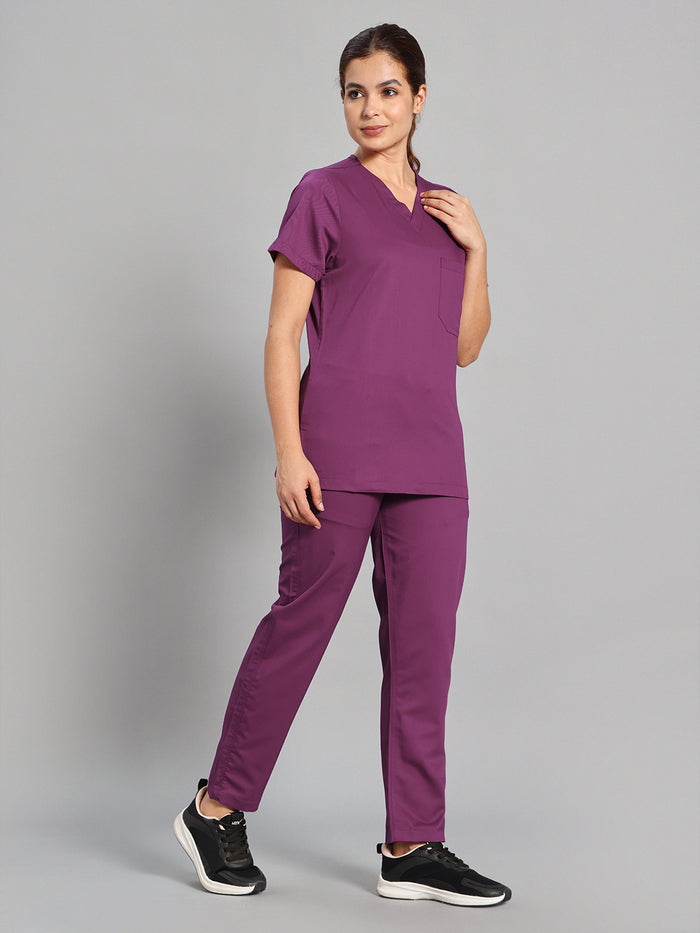 Move Lite Women Plum V Scrub Set