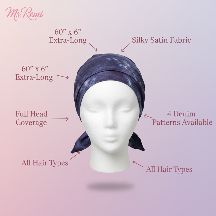 Ms. Remi Denim Silky Wrap Scarf 60 Inch, 1 Count, Assorted Patterns