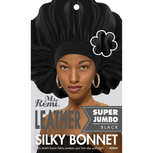 Ms. Remi Leather Silky Bonnet Super Jumbo, 1 Count, Black
