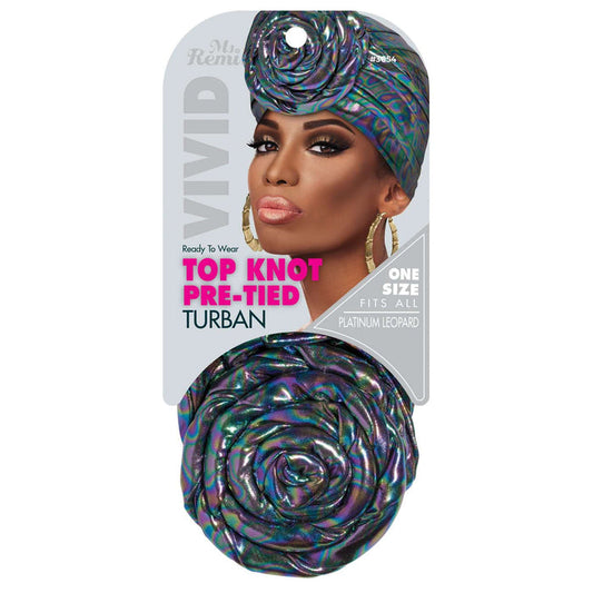 Ms. Remi Vivid Top Knot Pre-Tied Turban, 1 Count, Platinum Leopard