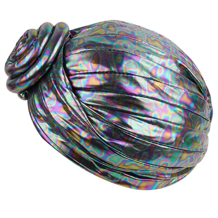 Ms. Remi Vivid Top Knot Pre-Tied Turban, 1 Count, Platinum Leopard