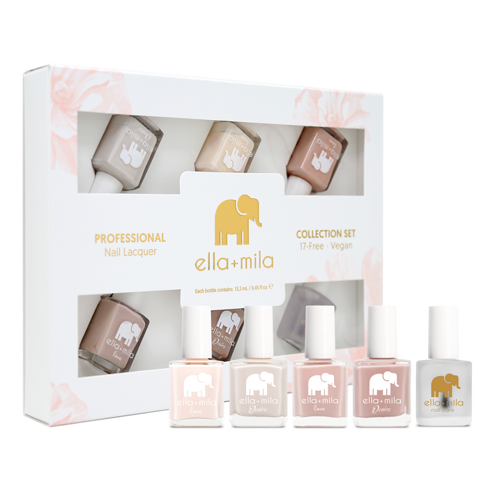 Neutral Skittle 5-pack nude nail polish set with top coat in its gift box – ella+mila