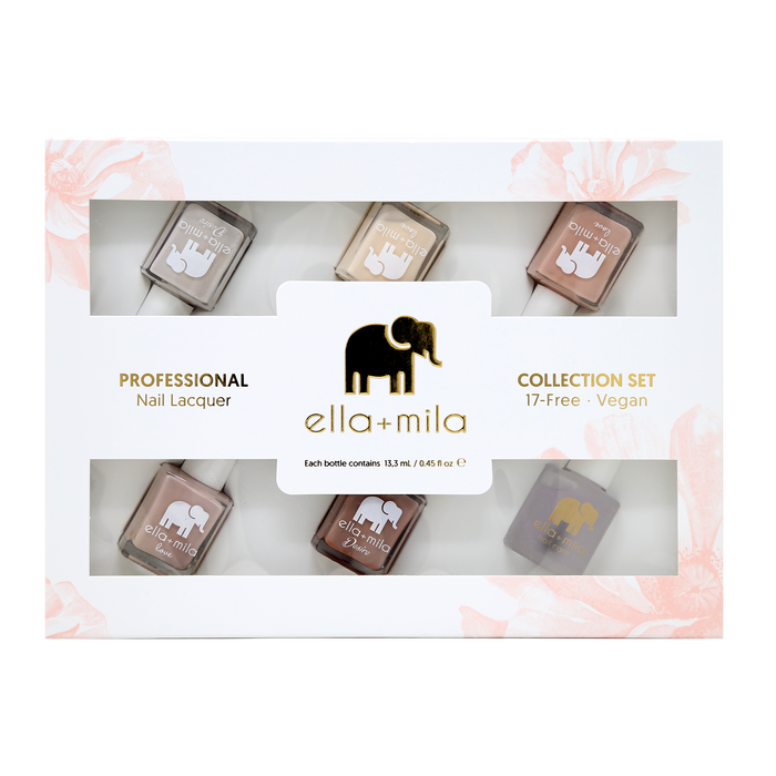 Neutral Skittle 5-pack nail polish gift box, front view