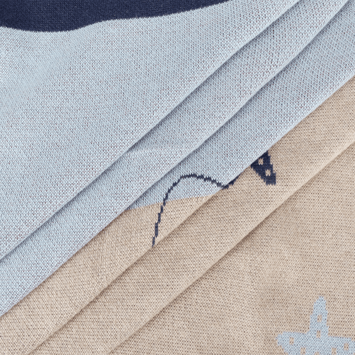 Ocean Sailboat - Organic Cotton Jacquard Knit Baby Blanket (Detail)
