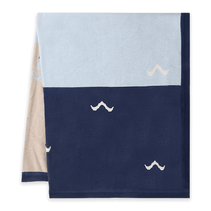 Ocean Sailboat - Organic Cotton Jacquard Knit Baby Blanket (Folded)