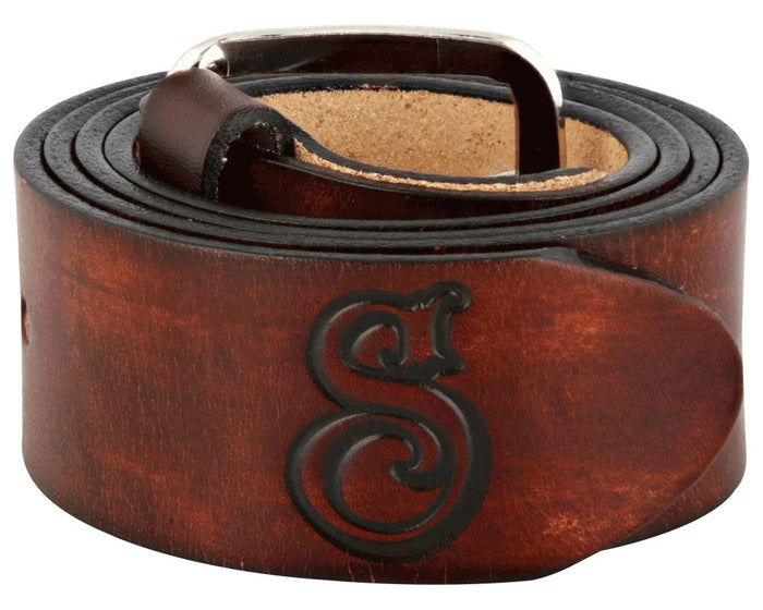 Antique Brown OG Script Leather Belt - Front