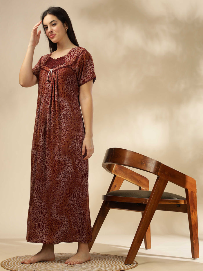 Trendy Orange Alpine Pleated Designer Nighty for Women