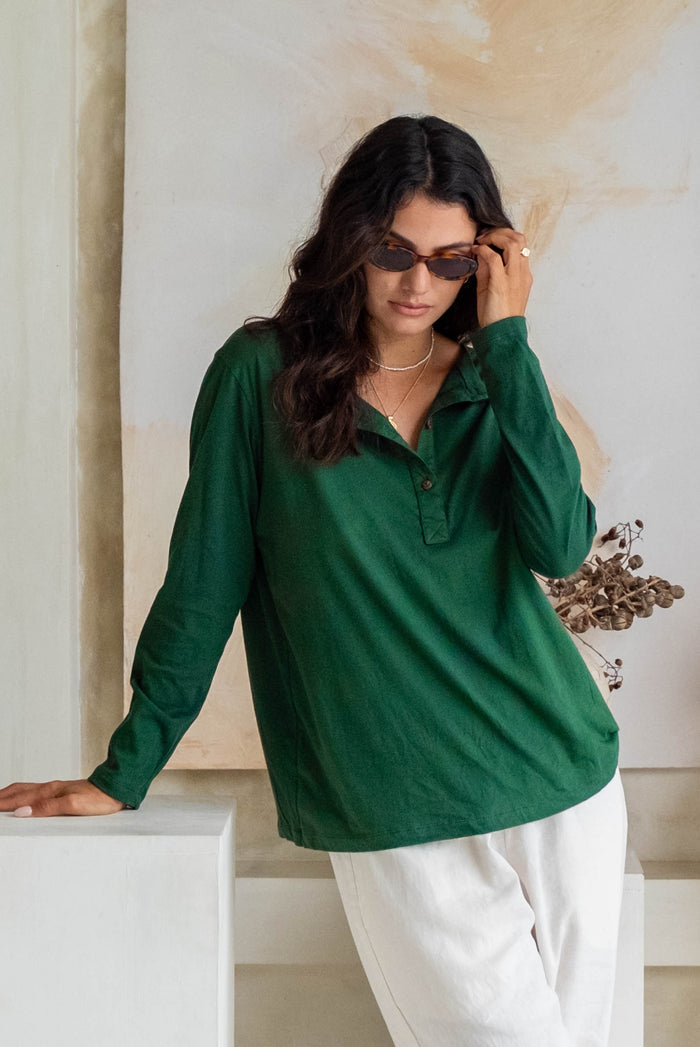 ORGANIC COTTON HARVEY HENLEY - Rosemary Green
