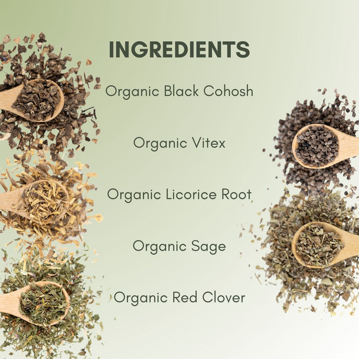 An Ingredient list for Organic Menopause Relief Tea.