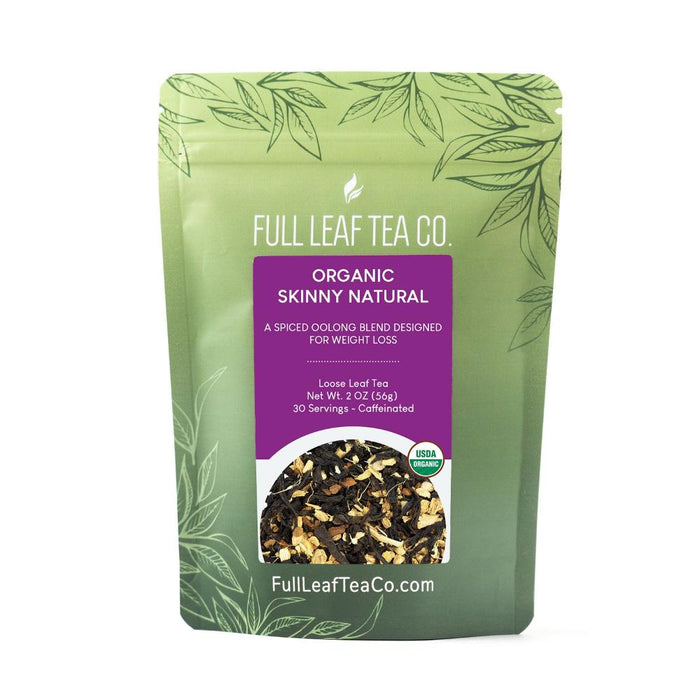 A 2oz bag of Full Leaf Tea Company Organic Skinny Natural Loose Leaf Tea.