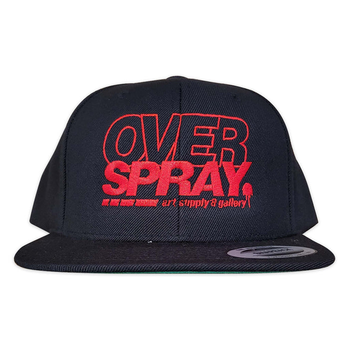 Black cap with red 'OVER SPRAY' text on a white background.