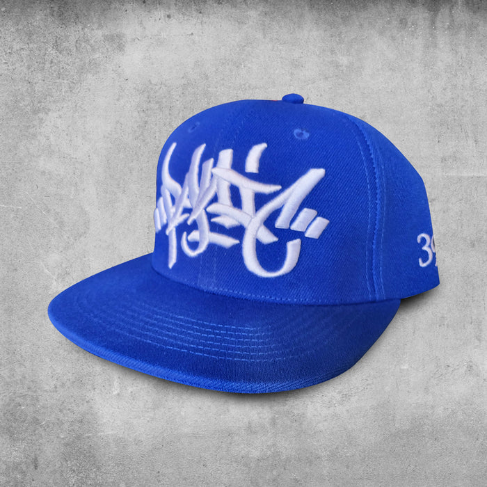 Dodger blue hat with white embroidered tag Panic 39