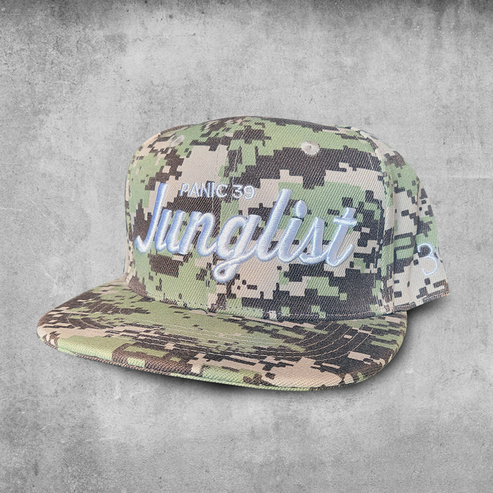 Tech Army Camo hat with white embroidered tag Junglist Panic 39