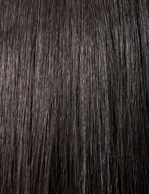 OUTRE 13x6 lace frontal wig synthetic straight dark brown silky hair close up texture