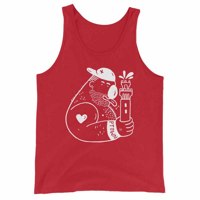 Carlos Rodriguez Pilgrim Monument Ptown Bear tank-red