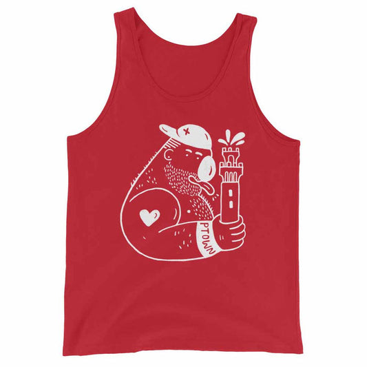 Carlos Rodriguez Pilgrim Monument Ptown Bear tank-red