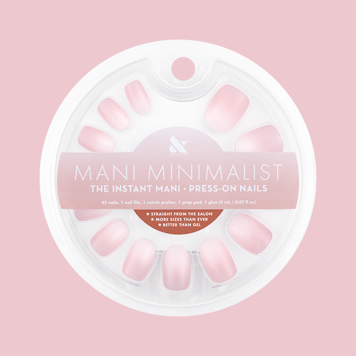 Pink Syrup Gradient - Press-On | Extra Short | Round showing packaged extra short round pink and white gradient press-on nails