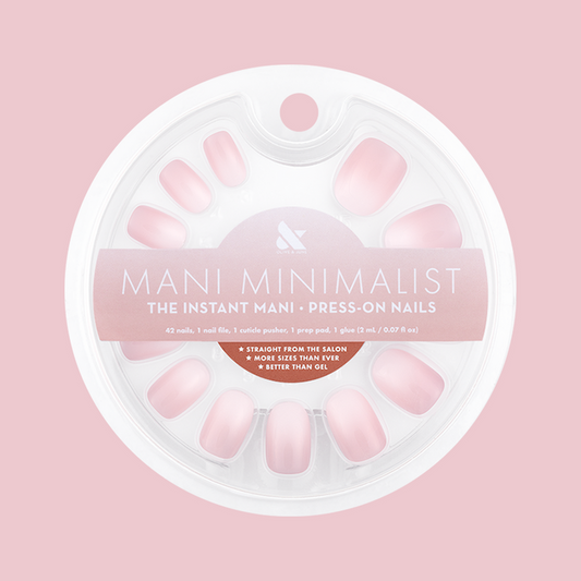 Pink Syrup Gradient - Press-On | Extra Short | Round showing packaged extra short round pink and white gradient press-on nails