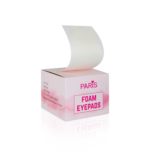 Box of foam eyepads with 'Paris' branding on a white background