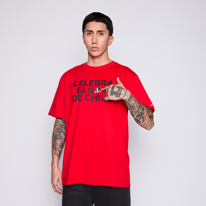 Polera Colo Colo Urbano Hombre Celebra el 90% Chile Rojo