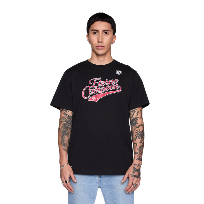 Polera Colo Colo Urbano Hombre Eterno Campeón Negro y Rojo