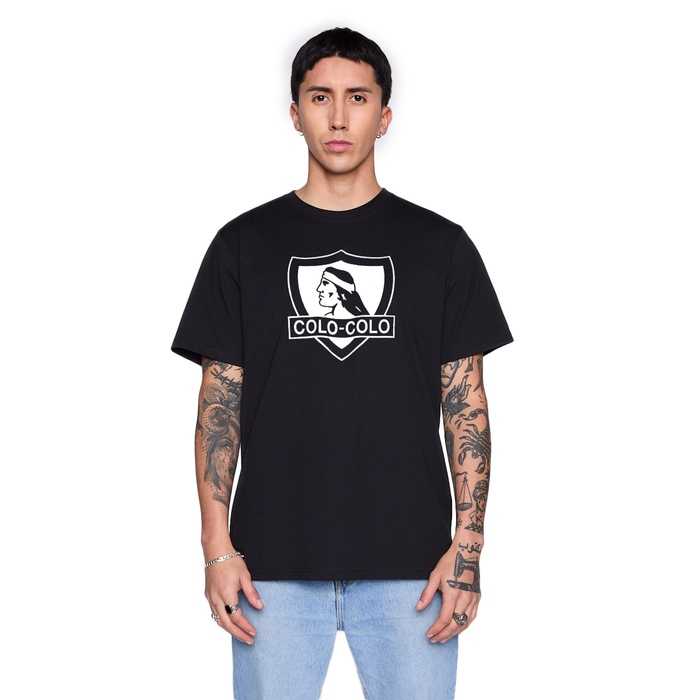 Polera Colo Colo Urbano Hombre Negro Escudo Blanco Verano