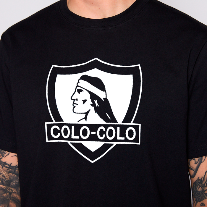 Polera Colo Colo Urbano Hombre Negro Escudo Blanco Verano