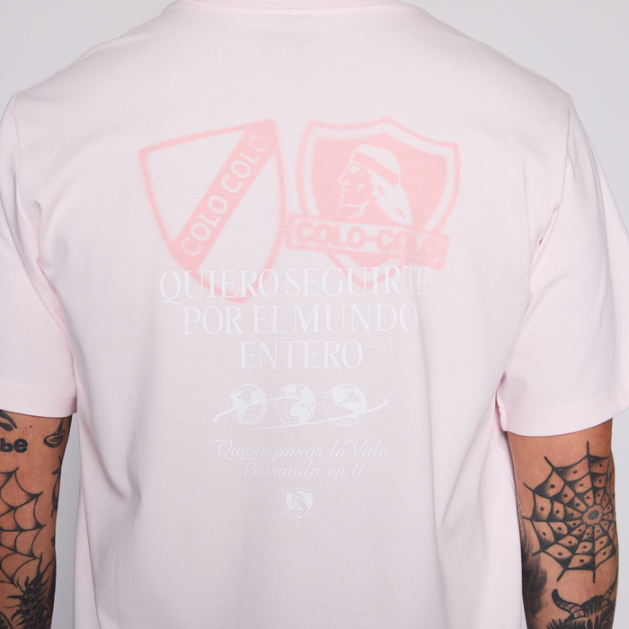Polera Colo Colo Urbano Hombre Quiero Seguirte Rosado
