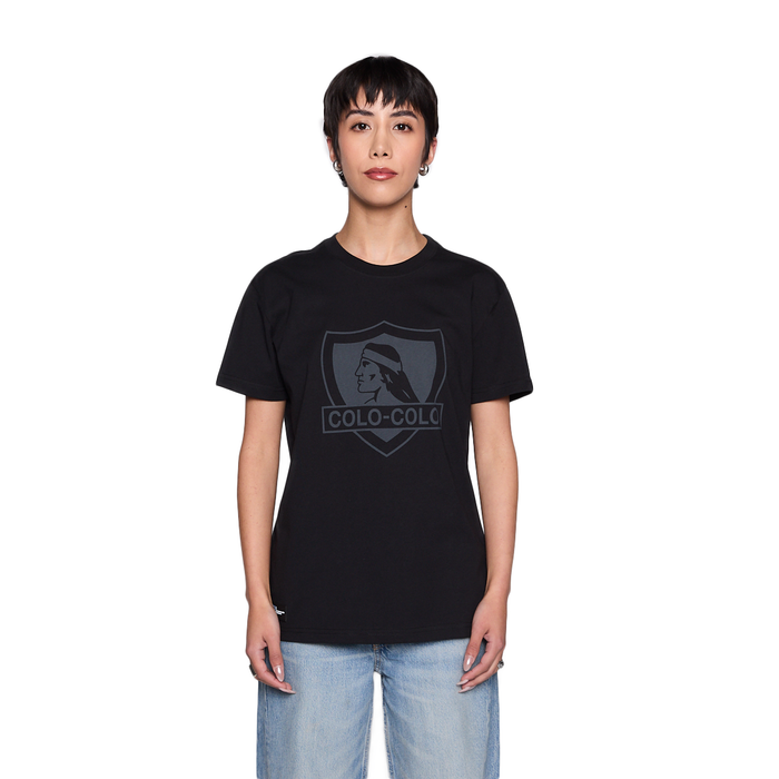 Polera Colo Colo Urbano Mujer Negro Escudo Gris