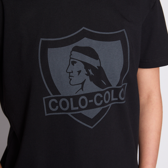 Polera Colo Colo Urbano Mujer Negro Escudo Gris