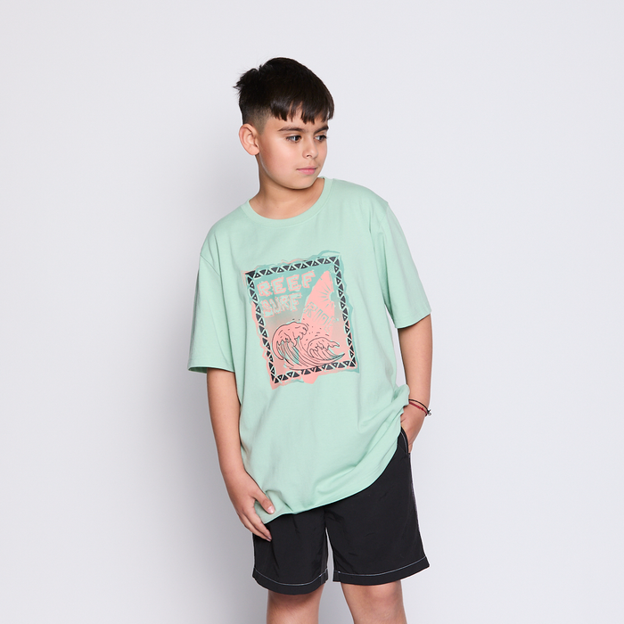Polera Reef Kids Light Green Print Front