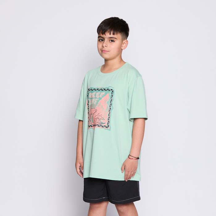 Polera Reef Kids Light Green Print Front