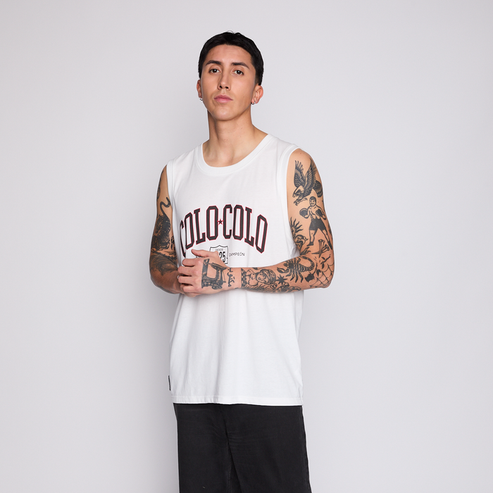 Polera Tank Colo Colo Urbano Eterno Hombre Blanco