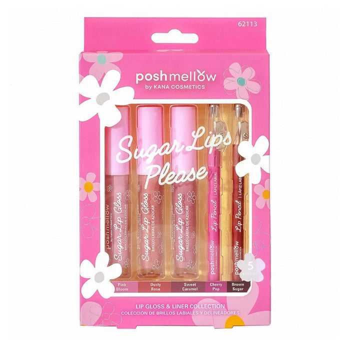 Posh Mellow Sugar Lips Please Lip Gloss & Liner Collection Set 5pcs - ikatehouse