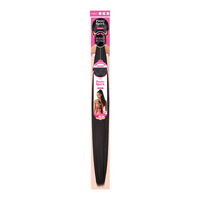 OUTRE Pretty Quick long black kinky straight ponytail extension in packaging showing straight wrap ponytail