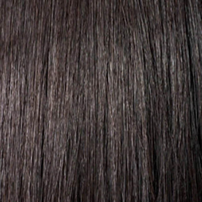 OUTRE Brazilian coily hair weave in natural dark brown shown straight smooth texture close up