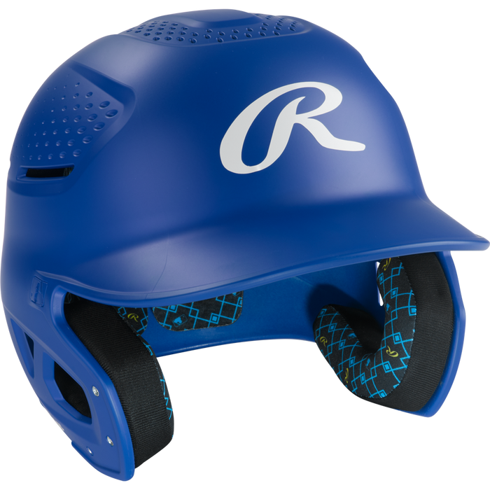The Rawlings RX2 Matte Batting Helmet (RX2MAT) offers young players a stylish and reliable youth helmet, featuring a sleek blue design with a white logo.