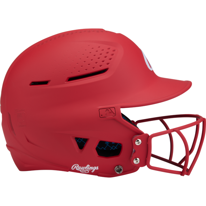 A Rawlings RX2 Matte Batting Helmet with Fastpitch Mask (RX2SBMAT), shown from the side on a plain white background.