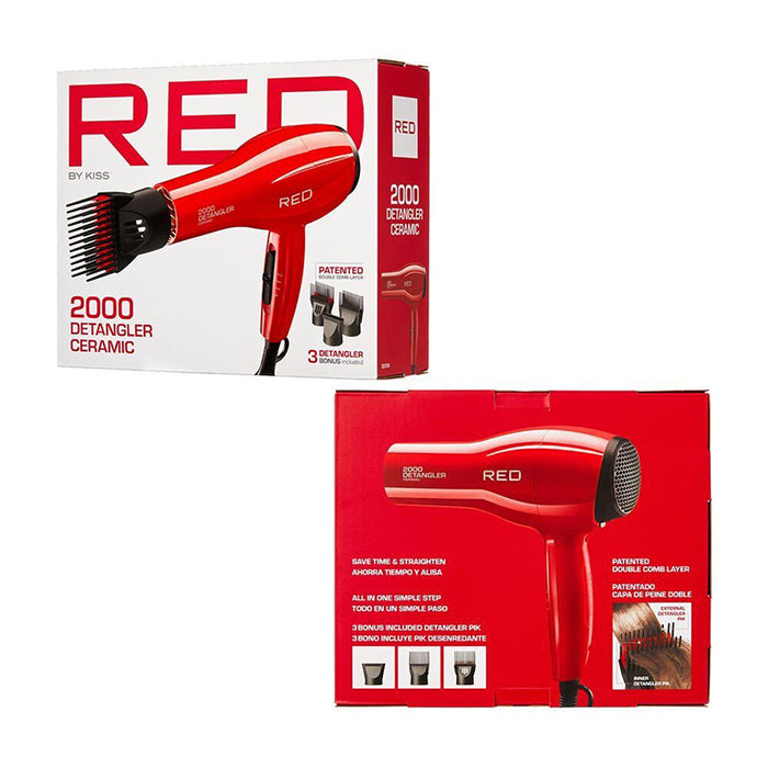 RED BEAUTY by KISS red 2000 detangler ceramic hair dryer on box ceramic detangler dryer with attachments
