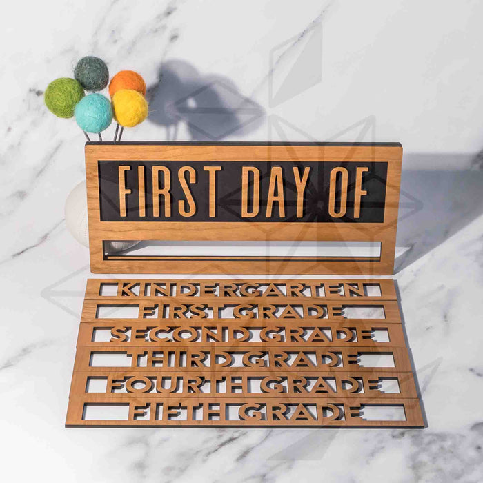 Reusable & Reversible Back To School Sign - First Day Of with grade inserts in Cherry Wood - by LeeMo Designs in Bend Oregon