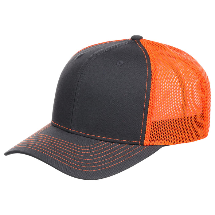 Richardson 112 Trucker Hat - Charcoal/Neon Orange